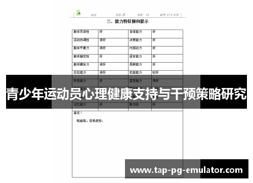 青少年运动员心理健康支持与干预策略研究 青少年运动员心理健康支持与干预策略研究